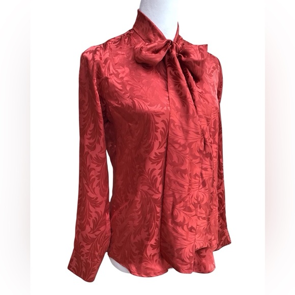 Daniela Corte Patterned Silk Tie Neck Blouse Size 40 - Picture 7 of 10